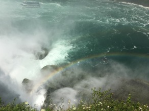 bottom of Niagara Falls, mist and rainbow, New York