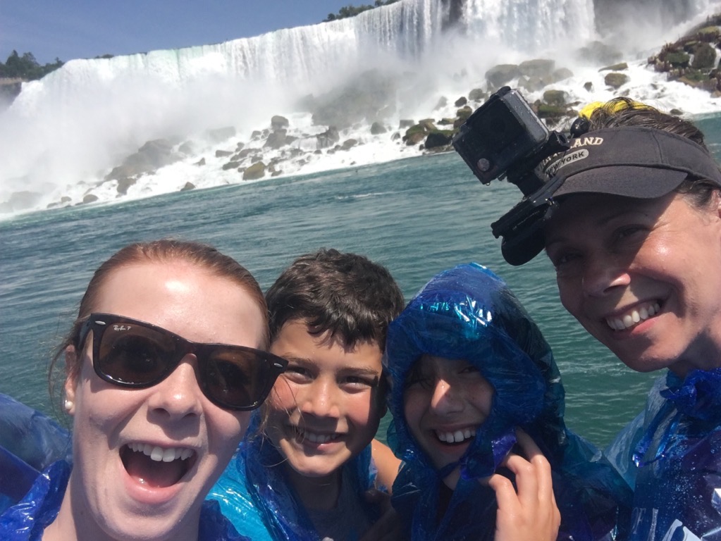 Family posing under American Falls, Niagara