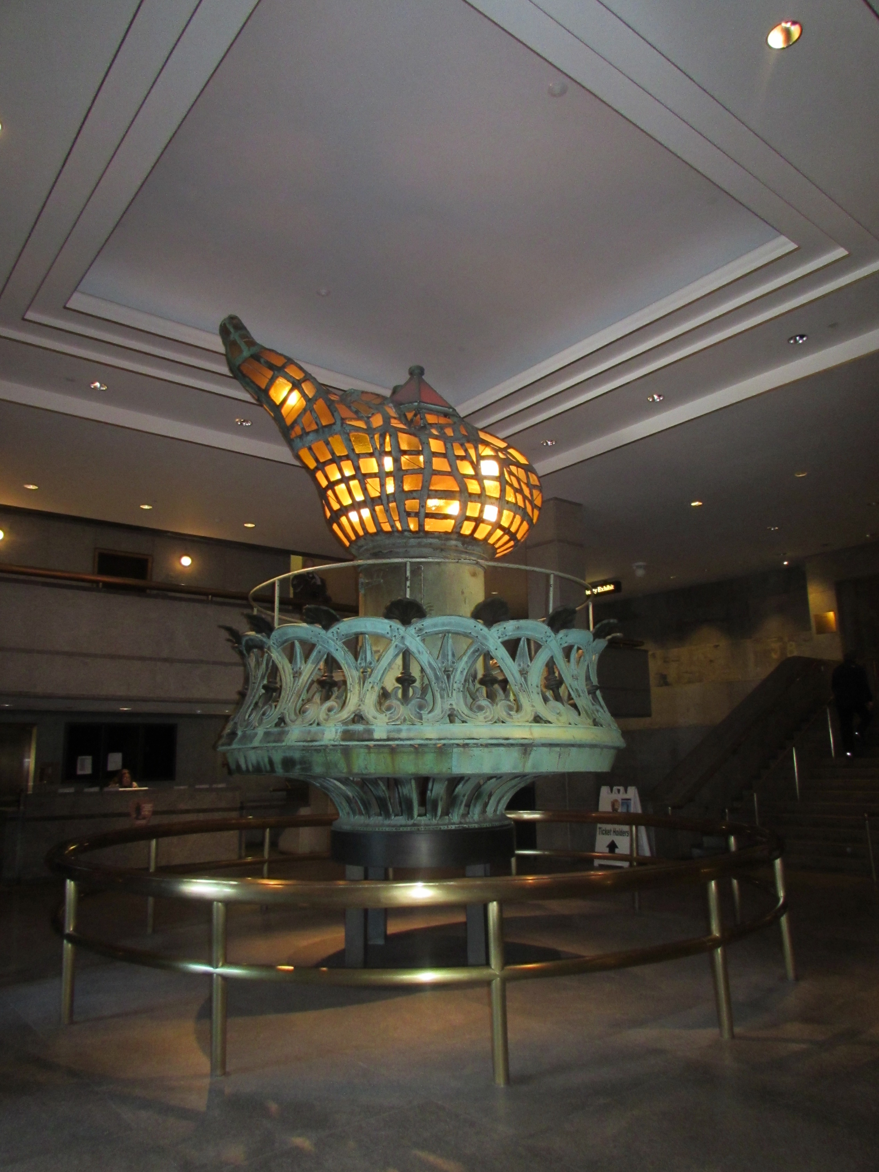 The original torch on display in the pedestal of Statue of Liberty, New York