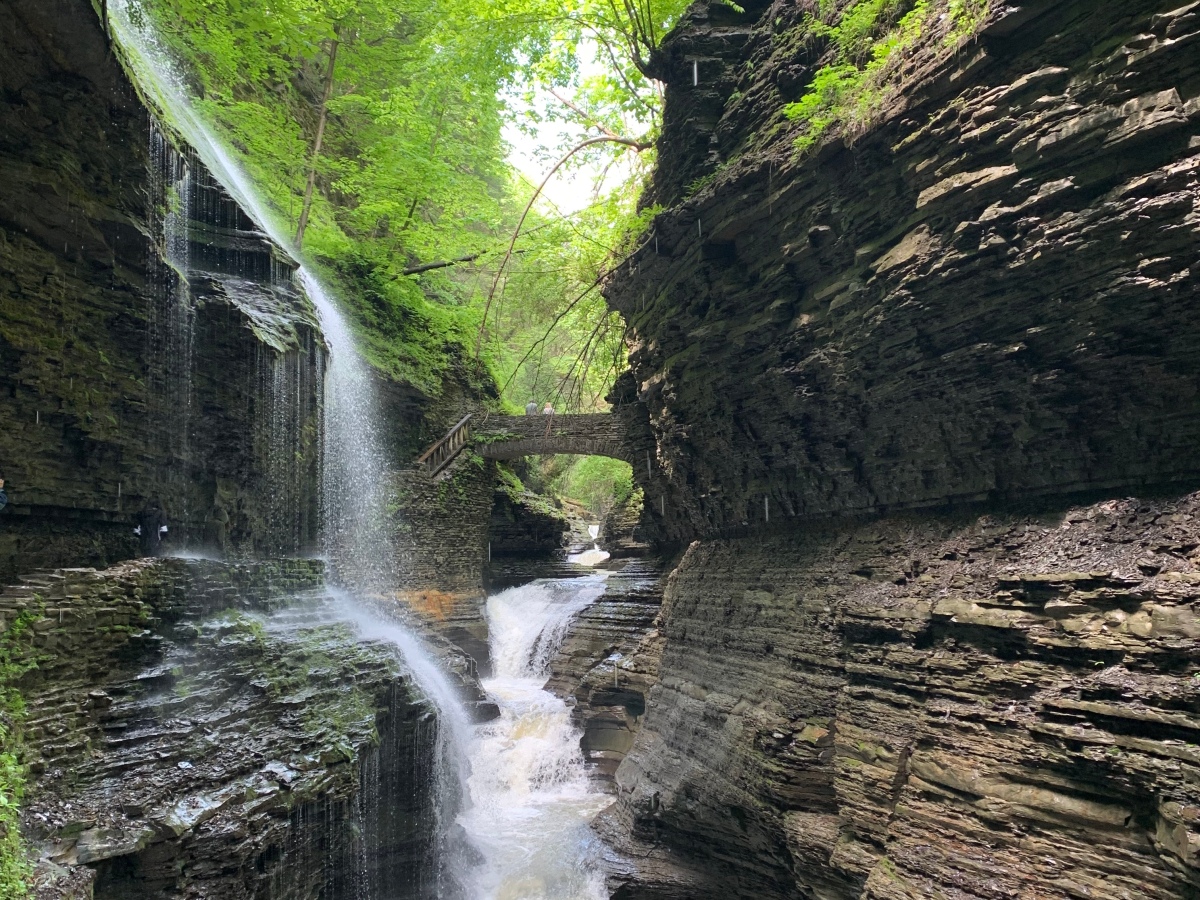 View of Rainbow Falls from the front of the Gorge Trail at Watkins Glen State Park, New York